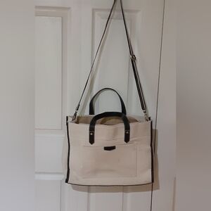 Missnine canvas laptop tote bag, cream and black